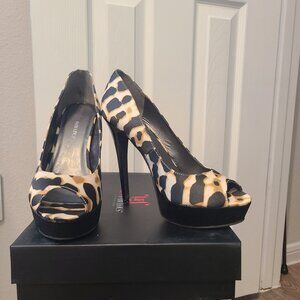 Brown, black, white high heels Size 7.5